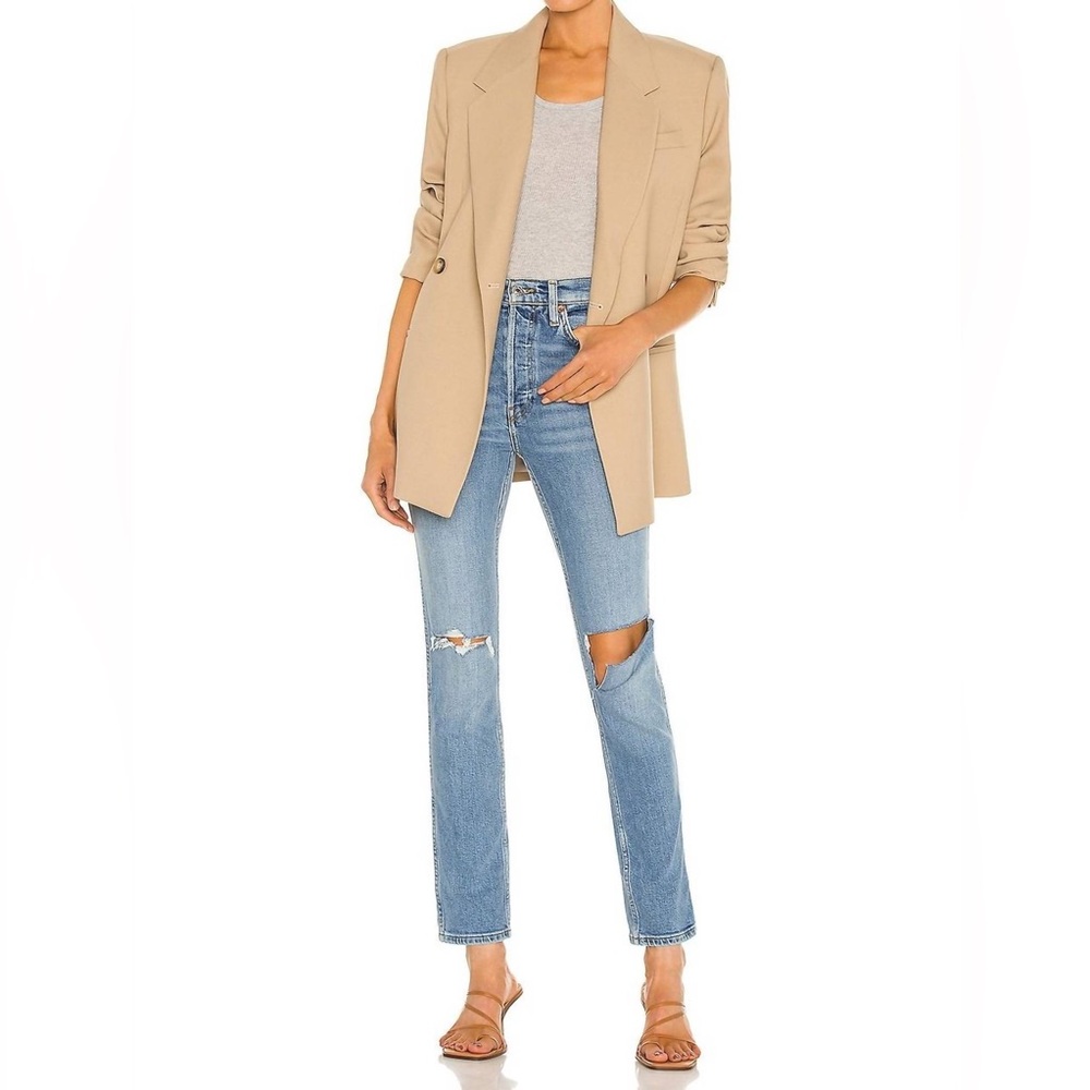 NWT RE/DONE 80s‎ Slim Straight High Rise Jeans BriskBlue with Rips Size 29